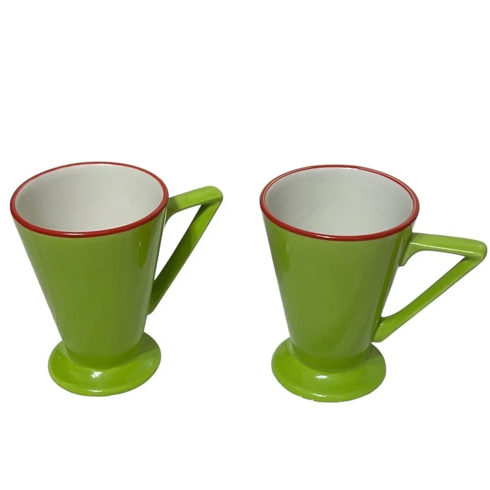 Pier 1 Angleterre England Retro Green‎ Footed Coffee Mugs Novelty Tea Cups set